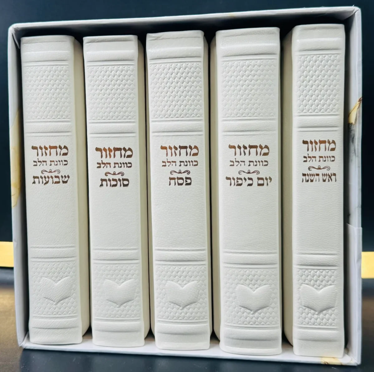 סט מחזורים מעור "כוונת הלב" מפואר לבן