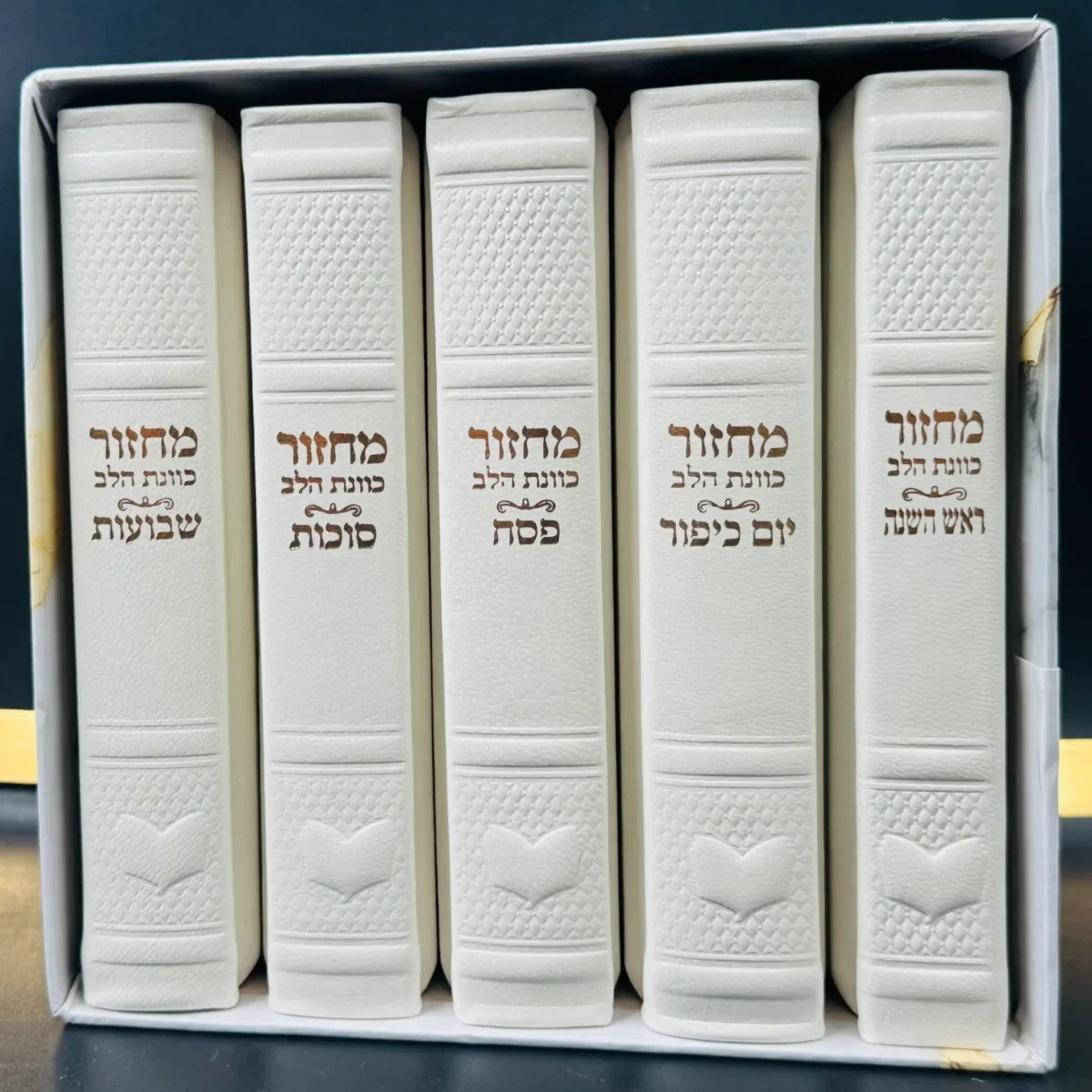סט מחזורים מעור "כוונת הלב" מפואר לבן