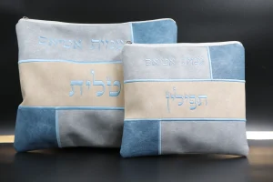 כיסויים לטלית ולתפילין משבצות דמוי עור כחול
