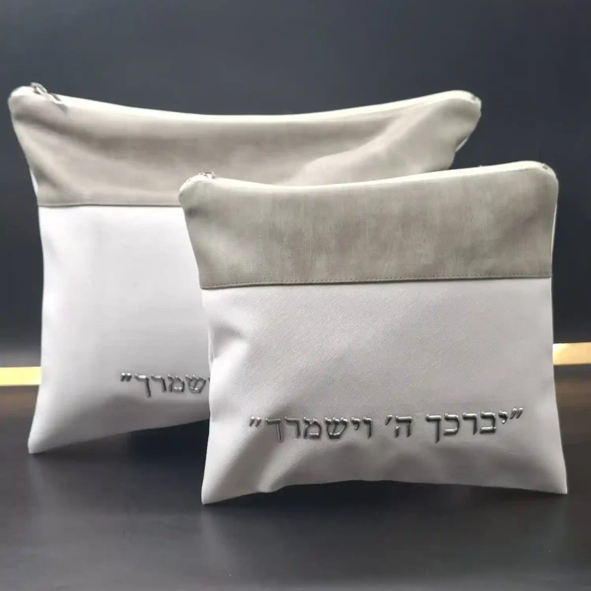 כיסויים לטלית ולתפילין אפור לבן