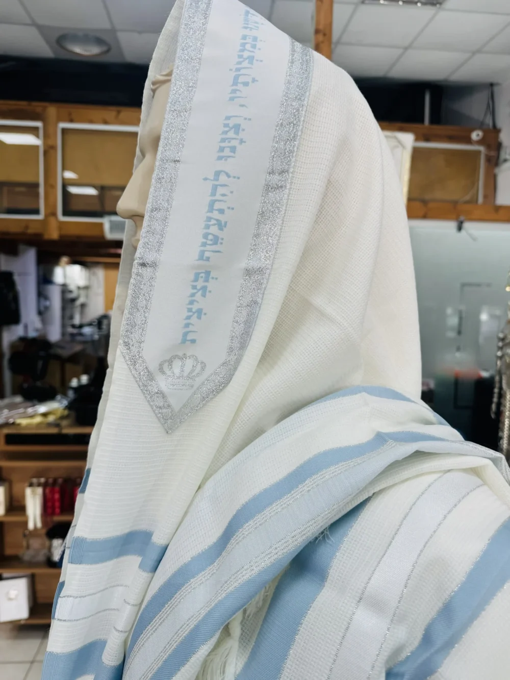 טלית צמר כחולה - 100% צמר רחלים