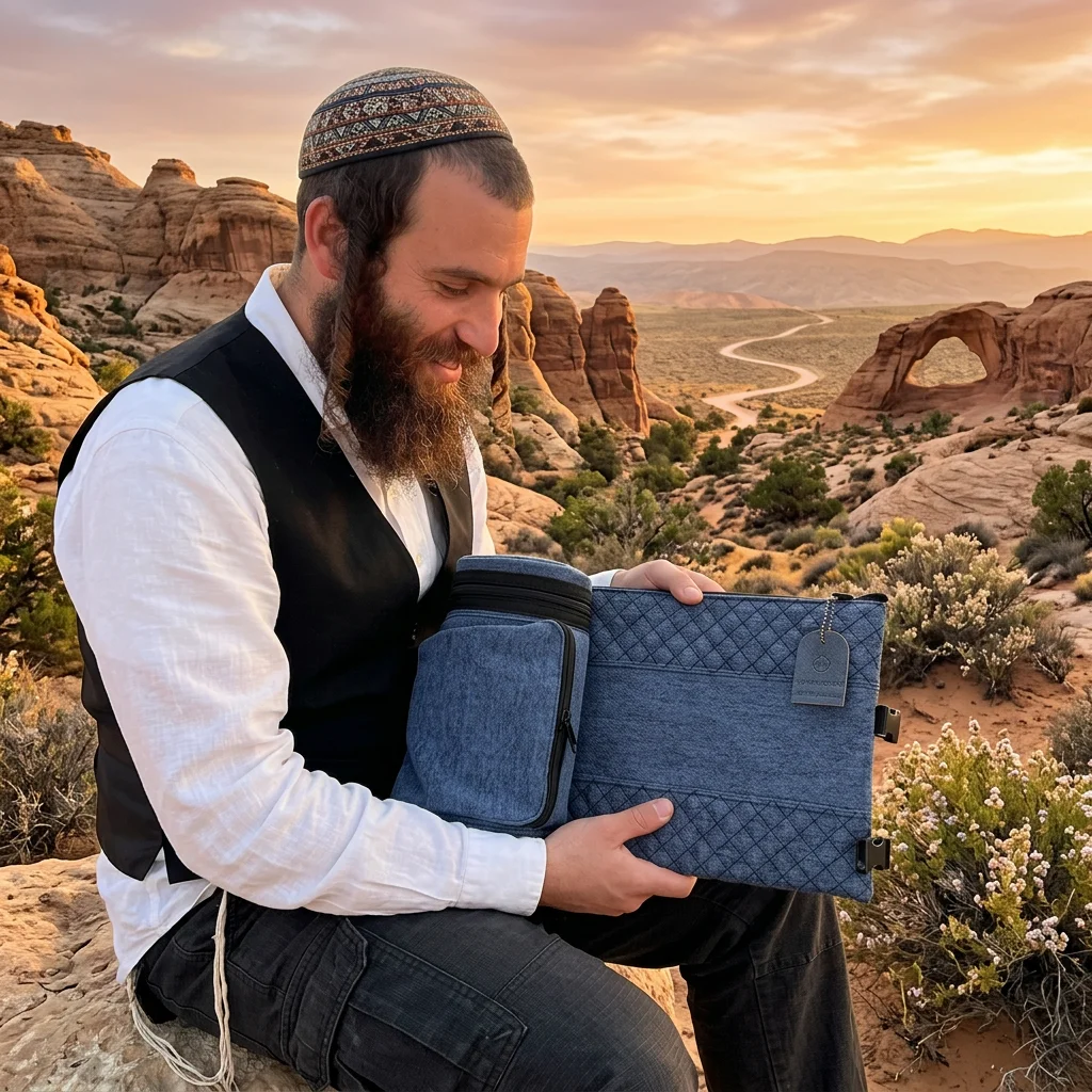 תיק טלית ותפילין דמוי עור שחור – תמונה 2