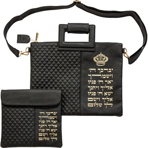סט תיקים לטלית ותפילין דמוי עור שחור